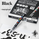 stylos marqueurs acrylique noir blanc floral brush ensemble 12 stylos boîte rangement