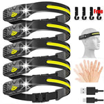 lampe frontale rechargeable led ipx4 camping pêche ceinture ajustable sensor switch noir jaune