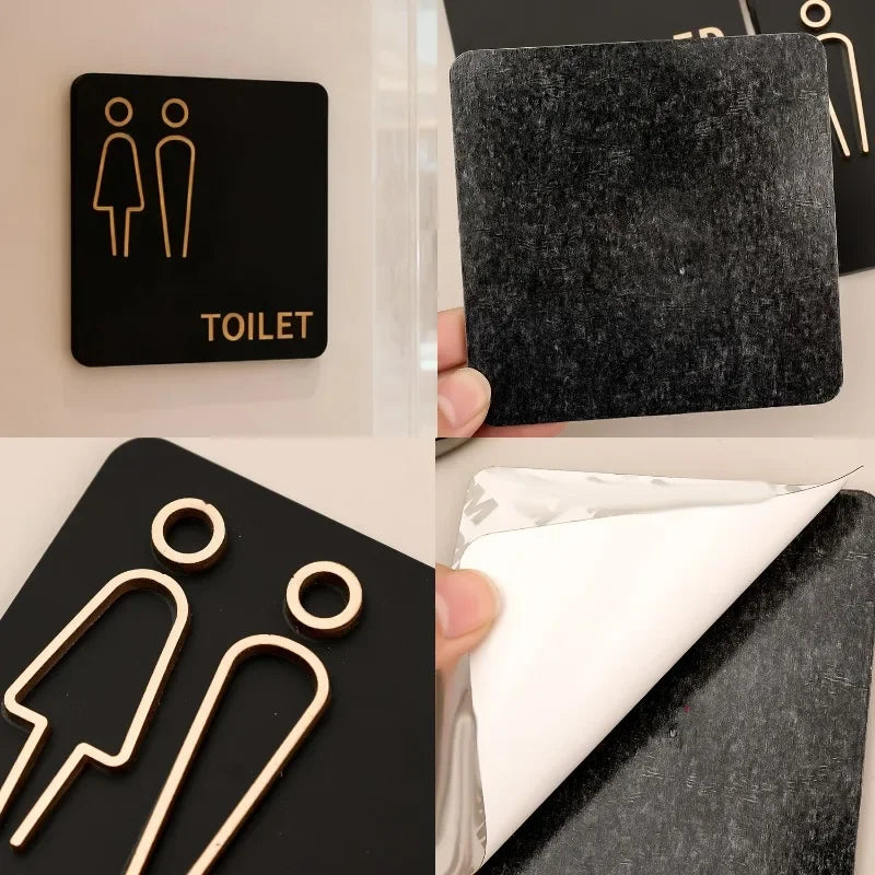 panneau toilette moderne adhésif symbole homme femme wc handicapé noir doréscrição