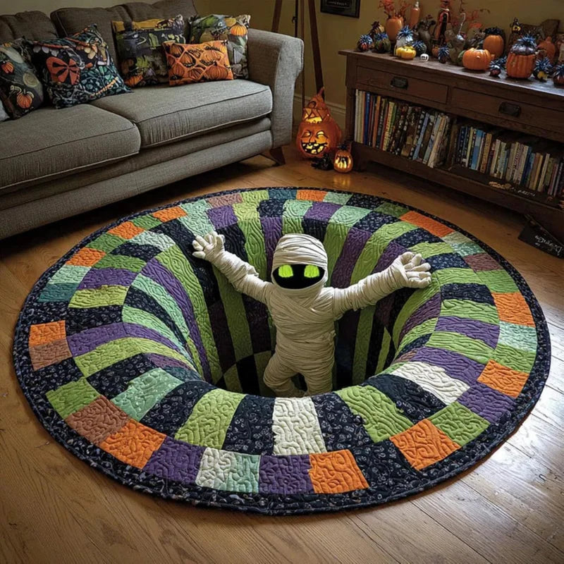 tapis rond halloween fantômes citrouilles spirale 3d effet optique décoration sol intérieur maison