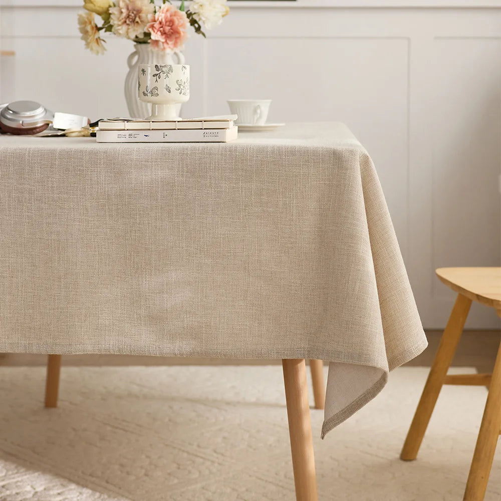 nappe rectangulaire beige texture lin lavable anti taches table manger moderne rustique