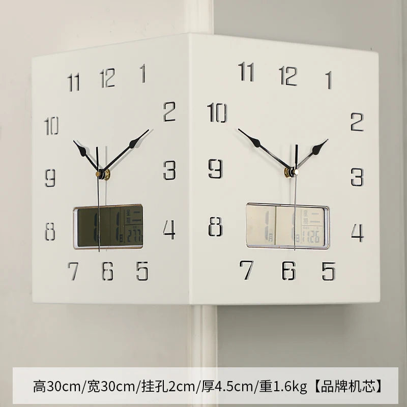 horloge murale moderne double face bois texture minimaliste date heure salon