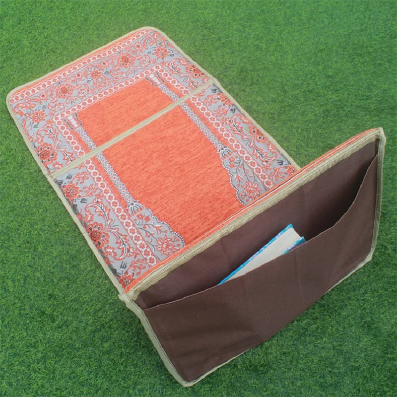 tapis prière musulman moderne polyester antidérapant motifs géométriques poignées sac voyage blanc violet bleu