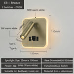 lampe murale multifonctionnelle moderne rechargeable usb noir blanc bronze laiton