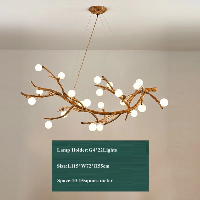 suspension lumineuse moderne branchies naturelles boules translucides marron clair blanc