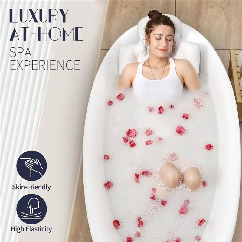 coussin bain blanc confortable ergonomique support tête cou dos hanches jambes texture boutons
