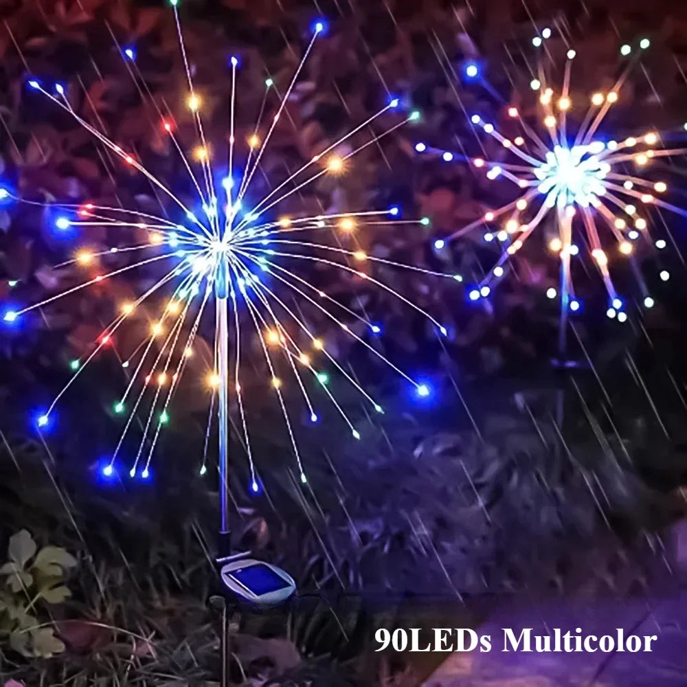 lumière solaire extérieure led feu d'artifice multicolore jardin décoration festive