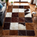 tapis marron blanc patchwork imitation cuir antidérapant moderne rustique intérieur cuisine salle bain