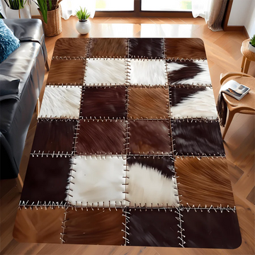 tapis marron blanc patchwork imitation cuir antidérapant moderne rustique intérieur cuisine salle bain