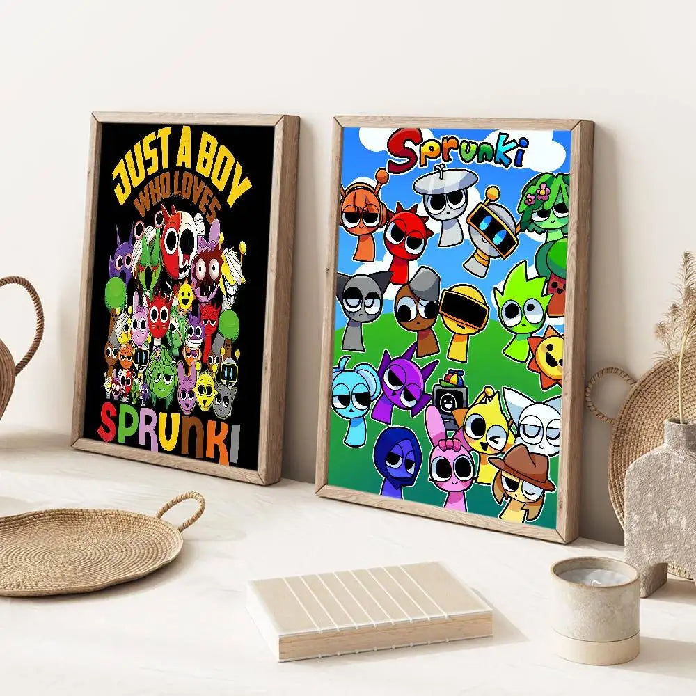 affiche poster cartoon sprunki personnages animés texte juste garçon cadre bois décoration