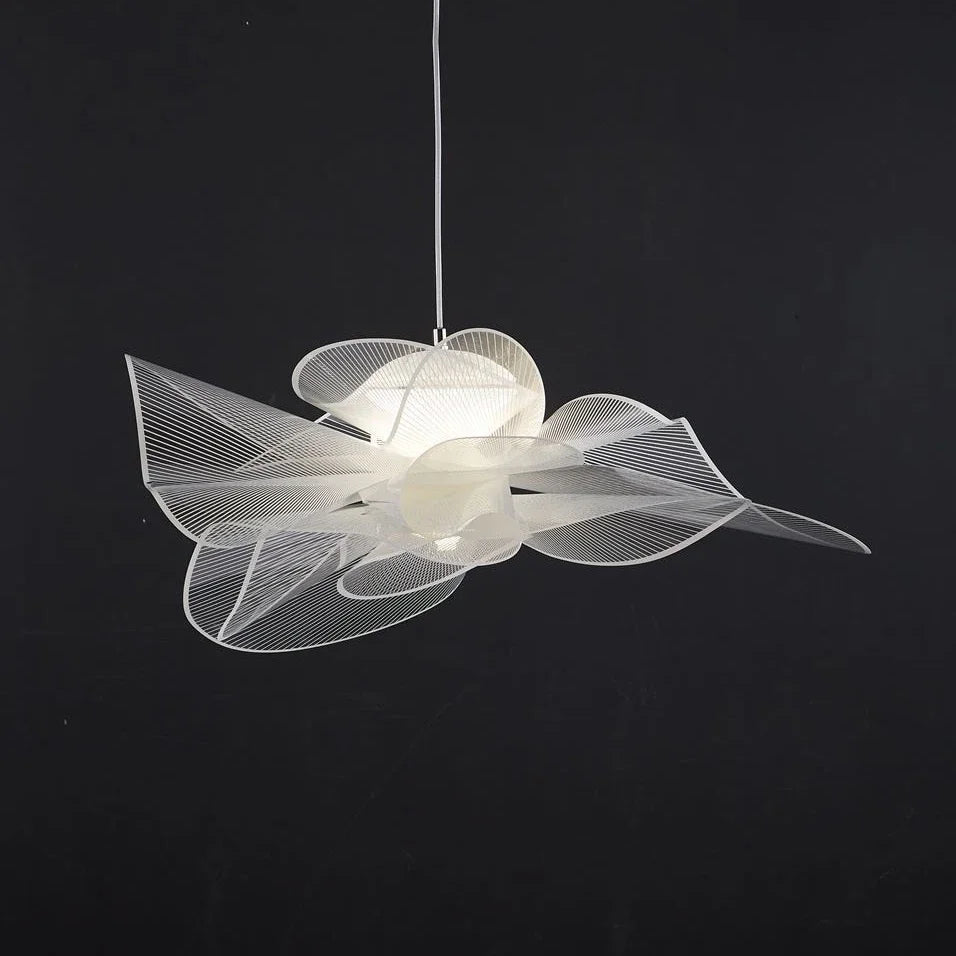 Suspension lumineuse moderne ampoules led blanc gris foncé floral abstraite semi transparente 72cm