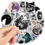 sticker adhésif waterproof loup paysage nocturne visage féminin motifs géométriques multi couleur art numérique