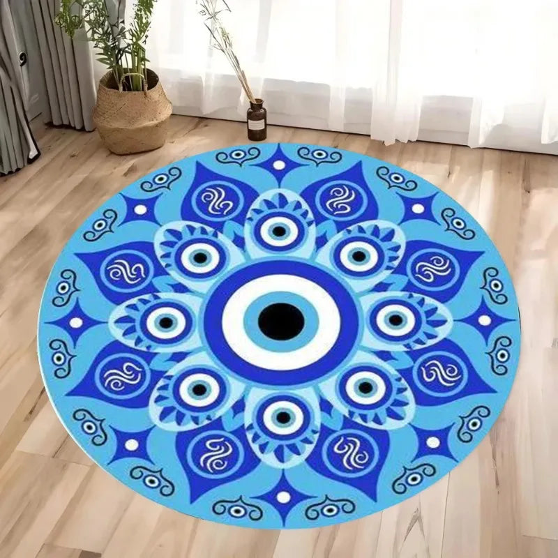 tapis moderne bleu mandala oeil turc adhésif 40x40cm 80x80cm 120x120cm salon chambre decoration