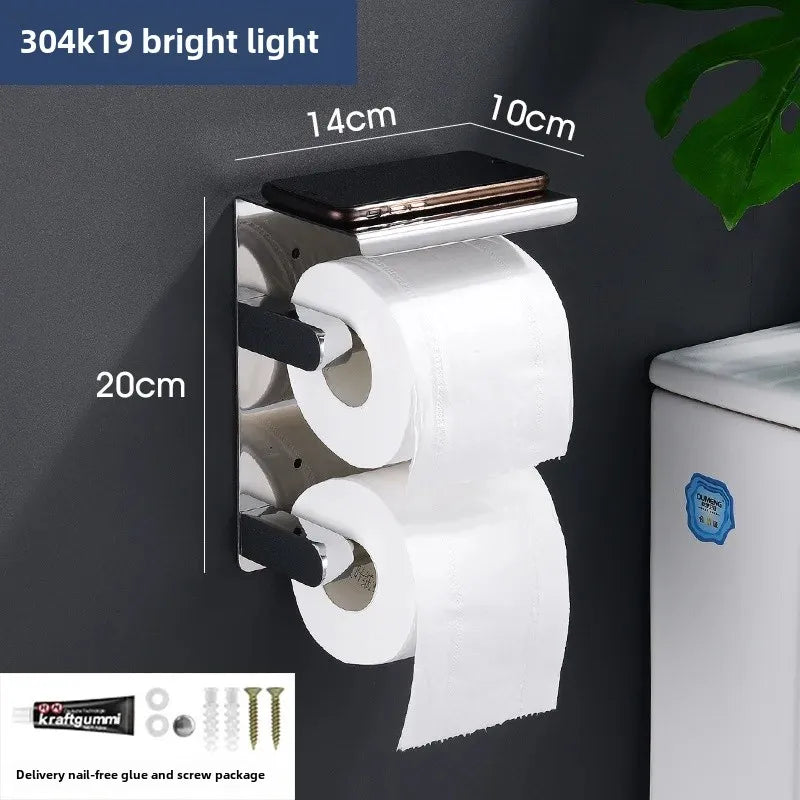 porte rouleau papier toilette acier inoxydable argenté moderne adhésif sans perçage double rouleau support