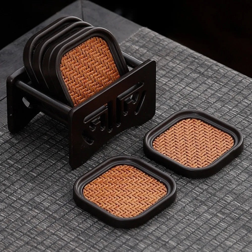 coasters marron tissu tressé moderne adhésif set rangement pièces minimaliste