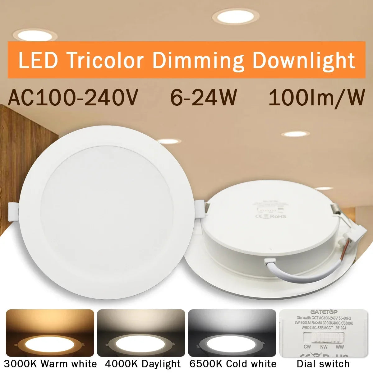 spots led 6w 14w 17w 20w 24w commutateur rotatif cct 3000k 4000k 6500k modernes