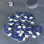 bougies numéraires bleu pailleté motif étoiles thème espace anniversaire mariage fiançailles tringle