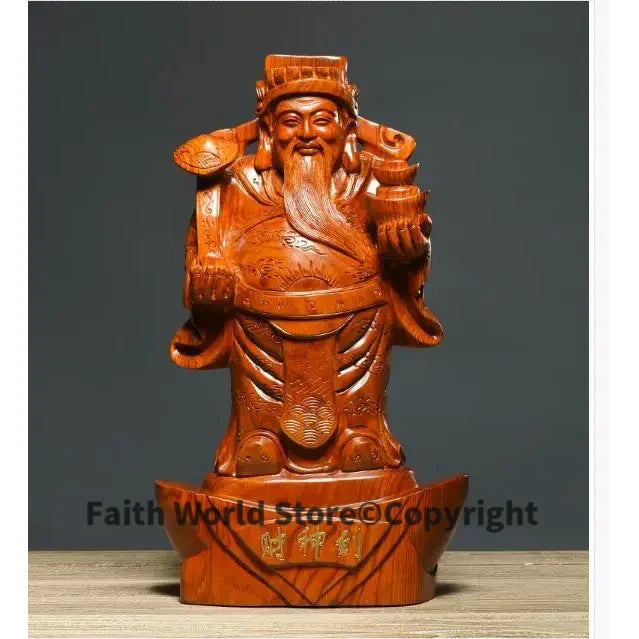statue bois homme traditionnel asiatique 50cm chapeau cape objet cylindrique base bois