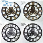 Horloge murale industrielle vintage avec chiffres romains 3D en or et argent