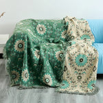couverture coton jacquard fleur complexe vert beige marron rose traditionnelle hiver été canapé lit