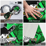 tapis sol antidérapant one piece zoro épées croisées moderne vert noir blanc