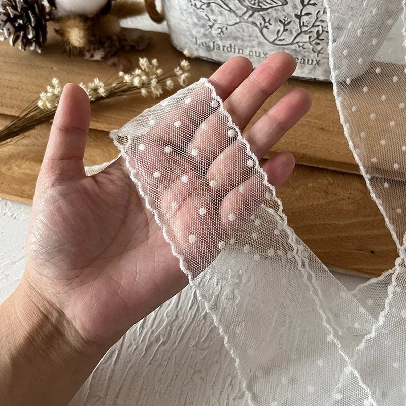ruban dentelle points noir blanc bordure dentelée transparent décoratif couture bouquets emballage cadeau