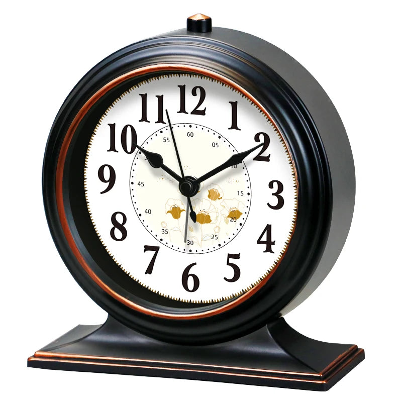 horloge table classique quartz aiguille brun foncé cadre bois chiffres romains transparent verre vintage