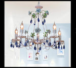 lustre décoration intérieure blanc bleu cristaux fleurs céramique floral classique semi encastré