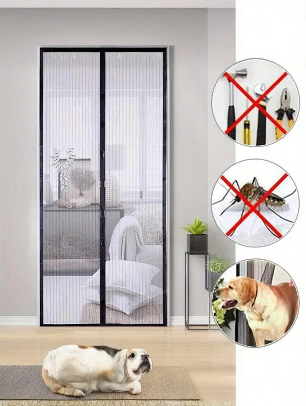 moustiquaire porte fenêtre noir blanc moderne aimants maille fine hexagonale translucide minimaliste