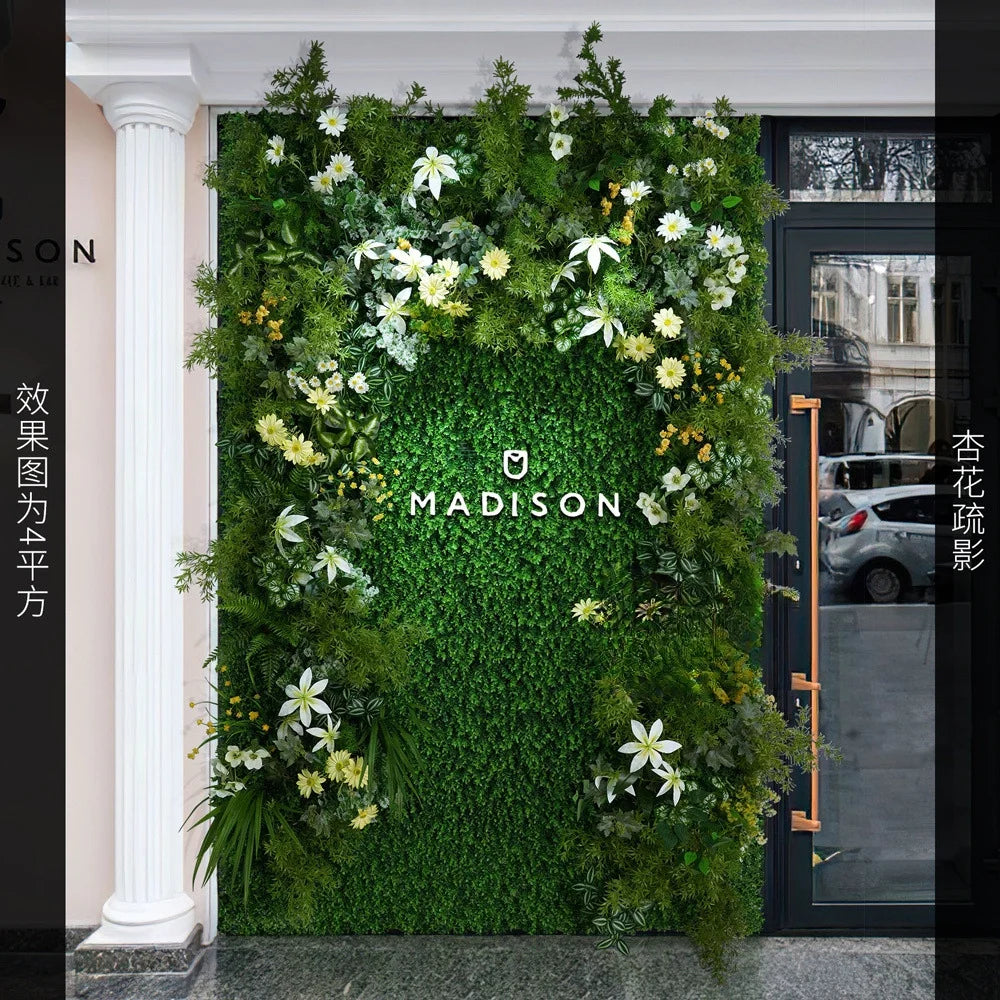 panneau mural artificiel herbe feuilles vert moderne décoration extérieur accroché maison festive