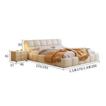 lit moderne minimaliste bois simili cuir beige clair rangement 180x200cm