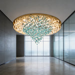 suspension lumineuse moderne élégante cascades transparentes bleu clair noir large salle chambre