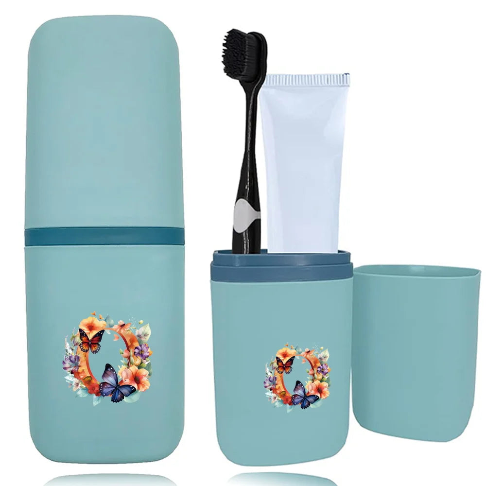 boite rangement salle bain brosse dents peigne motif papillon bleu