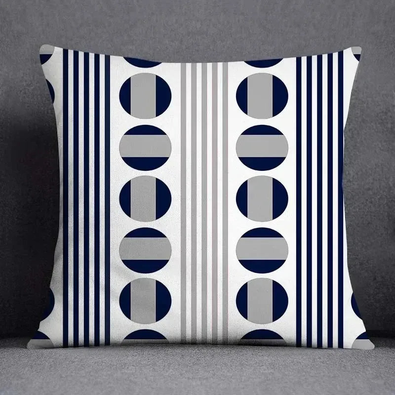 taies d'oreiller géométriques polyester bleu gris moderne maison 45x45cm non toxique respectueux environnement