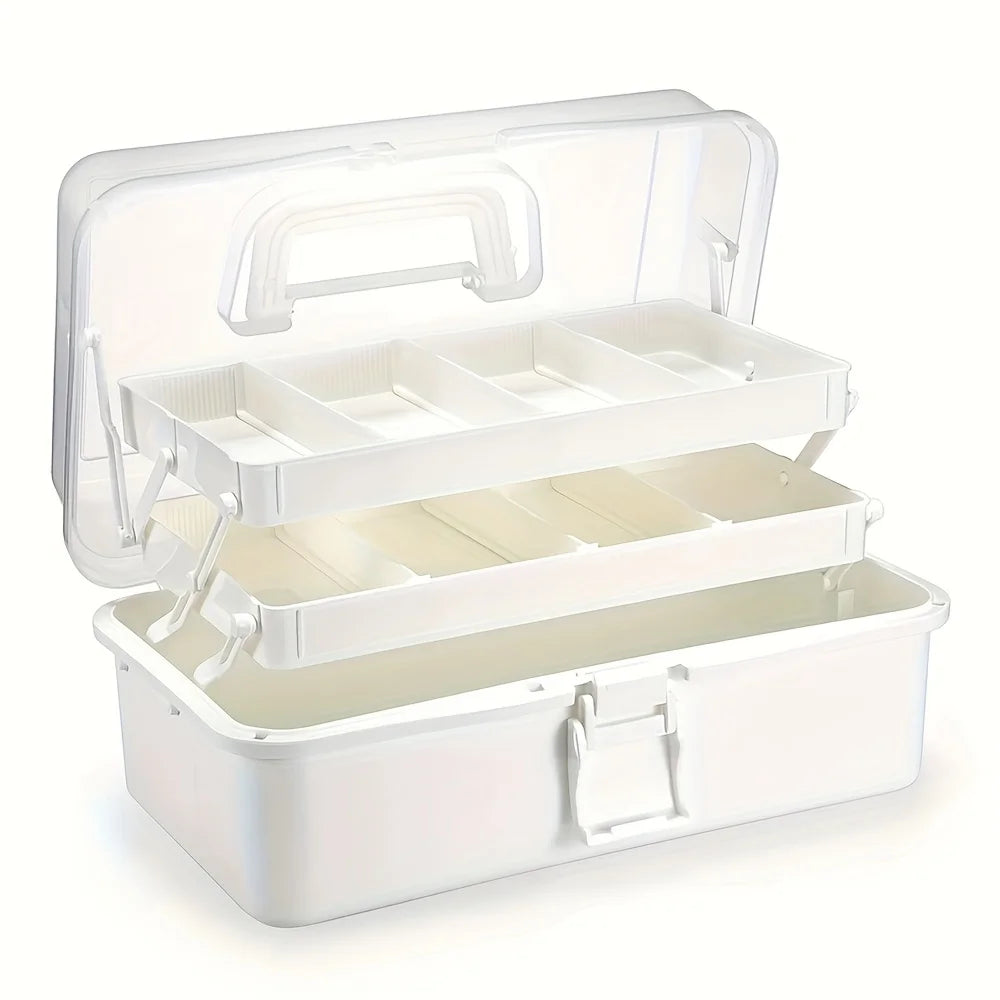 organisateur rangement boîte multi étages vert clair blanc compartiments plastique transparent utilitaire outils fournitures