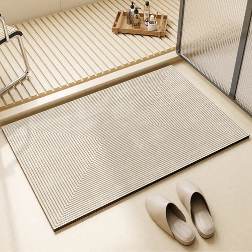 tapis bain moderne rayures horizontales facile nettoyer rapide séchage antidérapant respectueux environnement beige clair