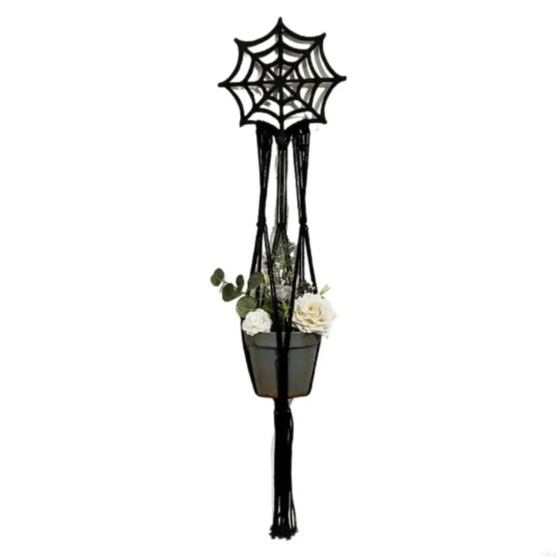 support plante suspendu macramé géométrique noir artisanal moderneintérieur décoration salon balcony