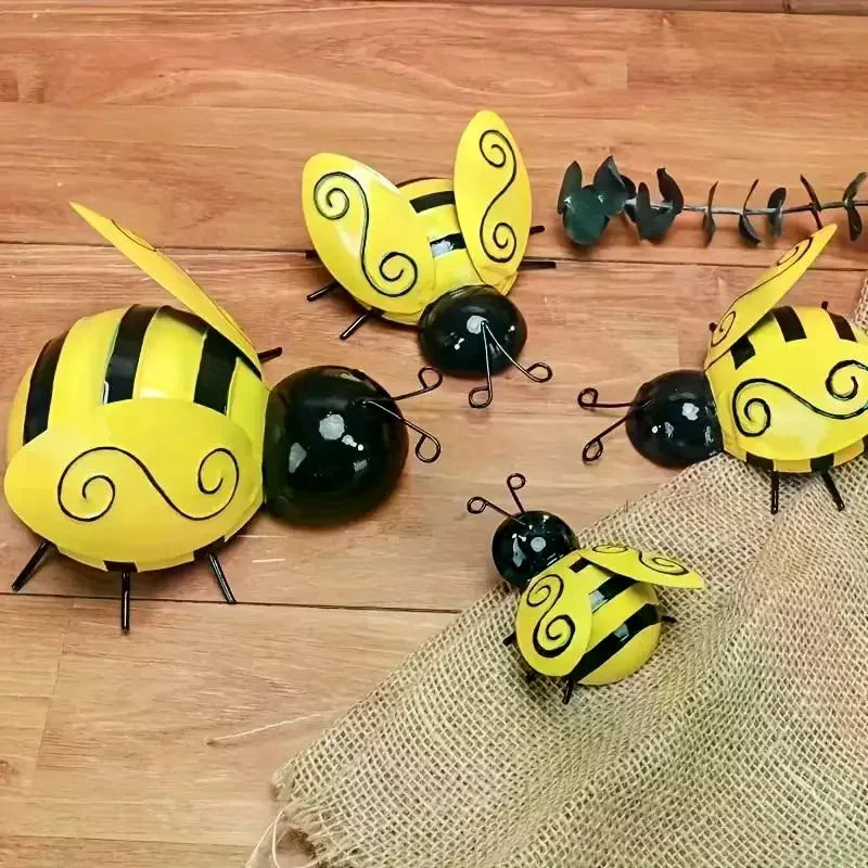 figurines abeilles jaune noir ailes spiralées extérieur intérieur décoration murale artisanale
