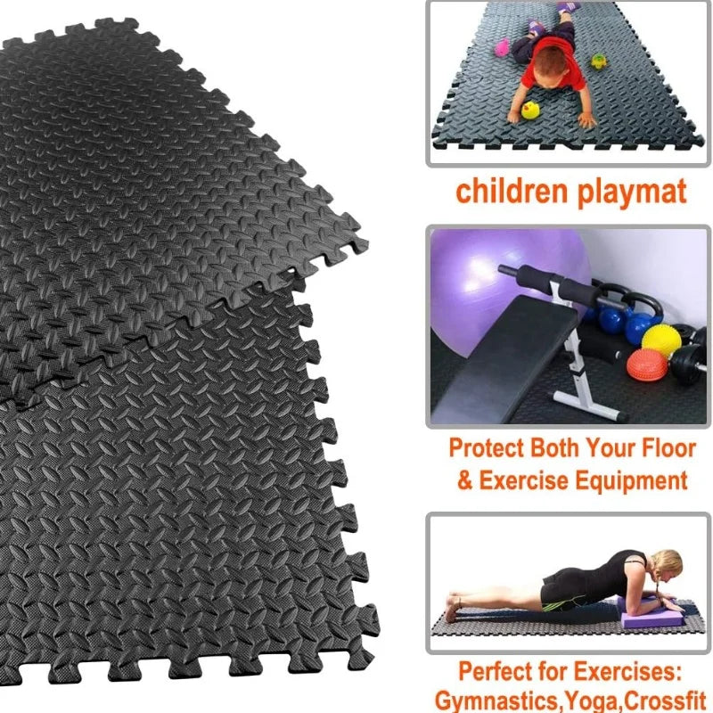 tapis sol mousse pvc gris blanc carreaux géométriques puzzle sport fitness yoga
