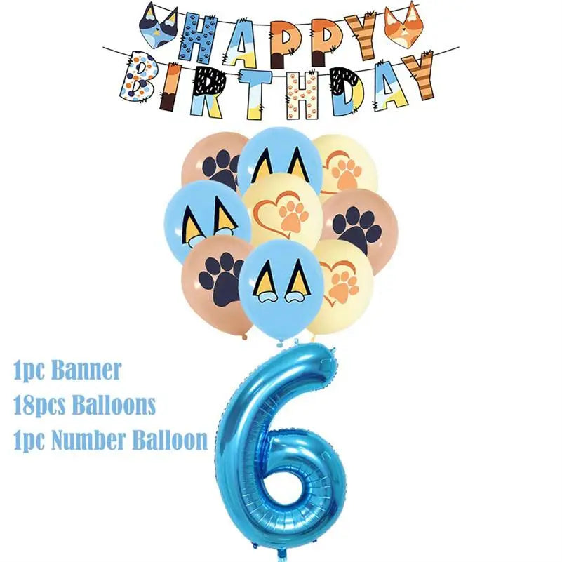 kit decoration anniversaire chien bleu assiettes gobelets serviettes guirlande support cupcake decor animaux