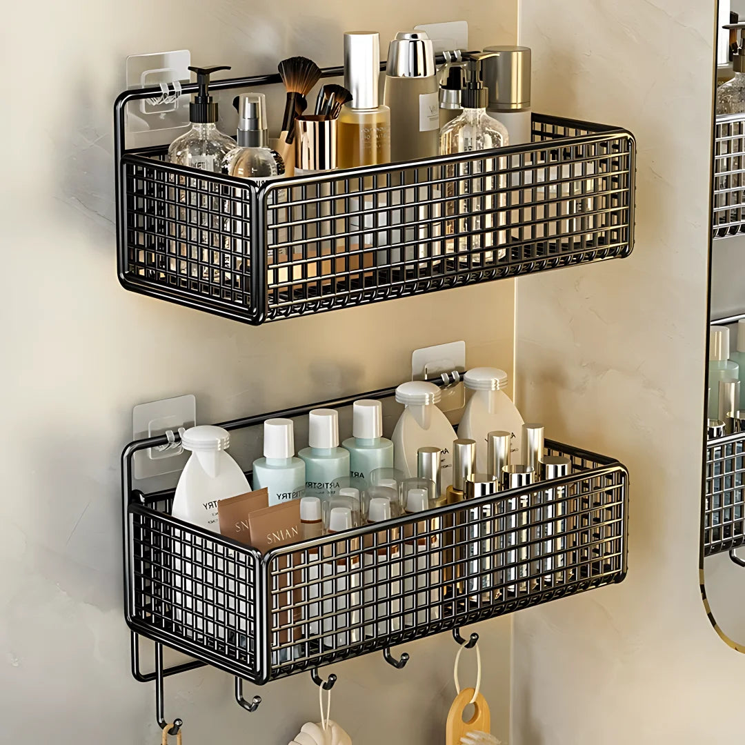 paniers rangement noir maille métallique adhésif moderne sans poinçon aluminium unique