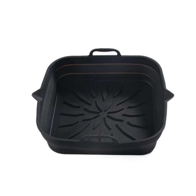 plateau silicone air fryer poignées côtés frites nervures surface intérieure utilitaire gris foncé
