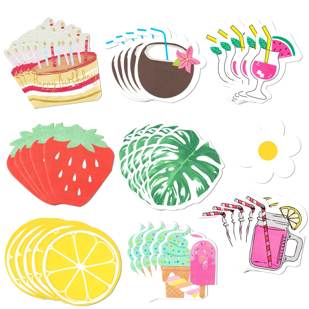 autocollants fruits graphiques opaques adhésifs pomme citron fraise pastèque gâteau fleur multicolore pack étiquettes
