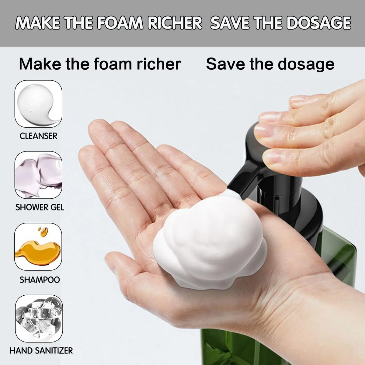 flacon savon liquide 450ml vert foncé contemporain pompe rechargeable bouteille salle bain mousse blanche
