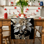 chemin table moderne fleurs stylisées noir blanc beige résistant antiscald