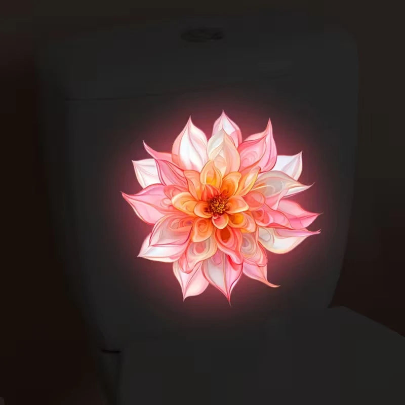 stickers decoratifs toilette fleurs lotus dahlias papillons velo moderne lumineux adhesifs rose bleu blanc