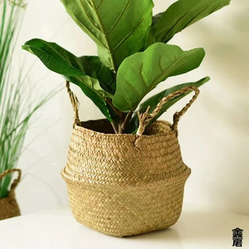panier tressé bohème fleurs plantes vertes décoration intérieure naturelle cabas artisanal rangement maison jardin