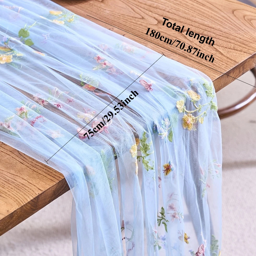 nappe courte fleur brodée transparente polyester décoration mariage anniversaire champêtre