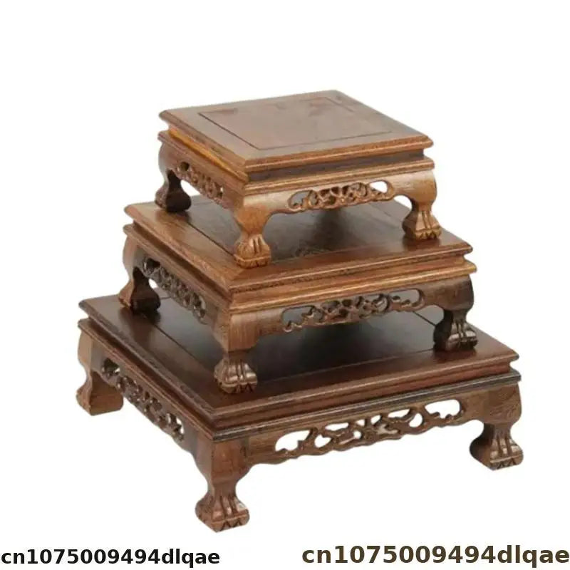 présentoir bois rétro base massive pot fleur vase miniature sculpture chinois artisanal