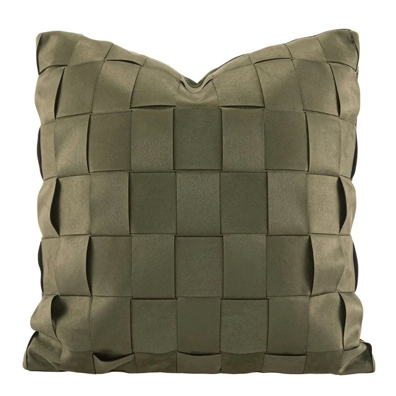 housse coussin vert olive motif géométrique contemporain polyester respectueux environnement coussin